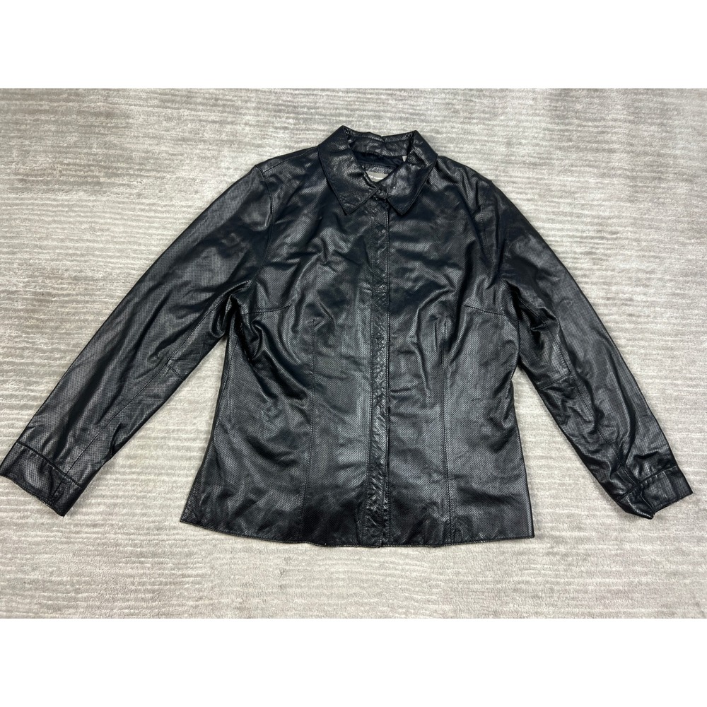 Valerie Separates Jacket Womens L Black Perforated Leather Hidden‎ Button Shirt